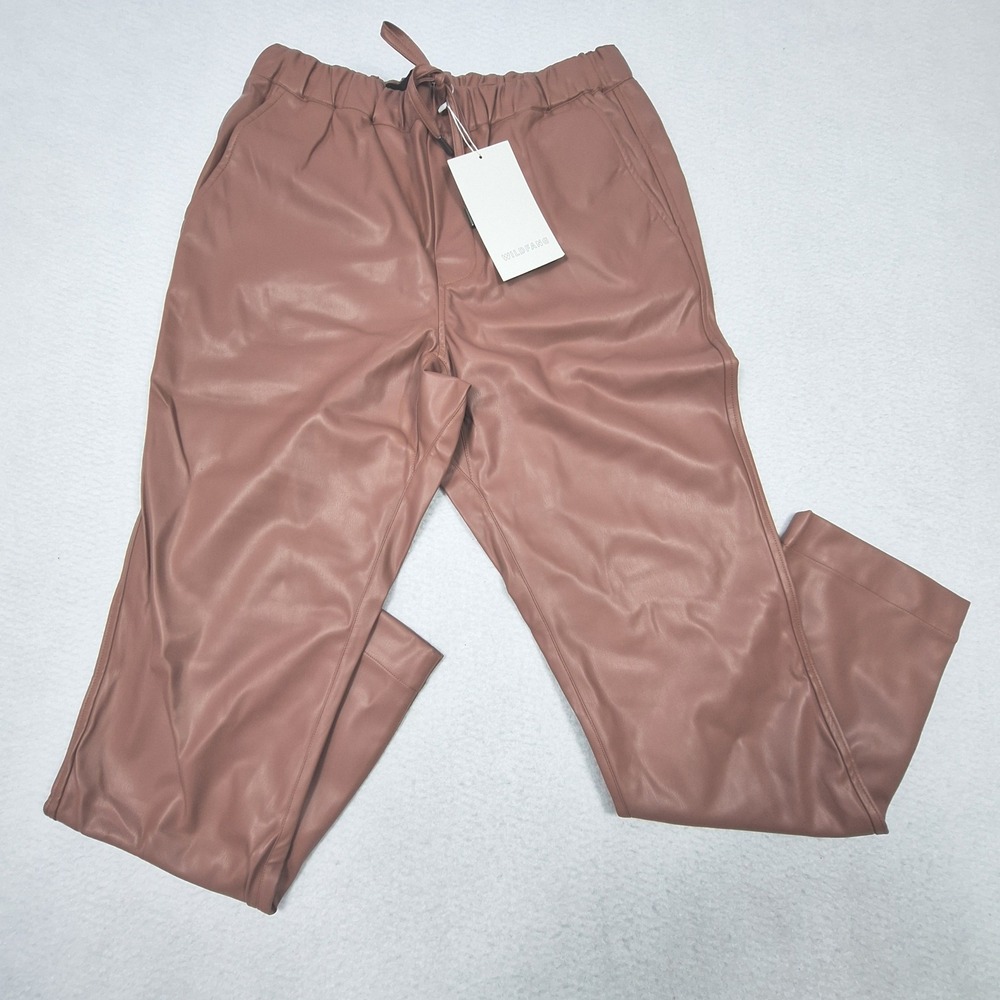 Wildfang Empower Vegan Leather Pants Womens Medium Rose Brown Drawstring